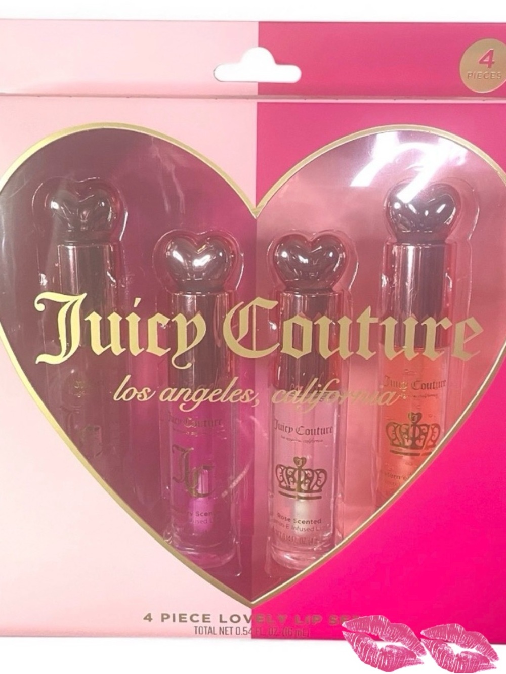 Juicy Couture Lovely Lip Set~ Lip Oil Four Flavors Gloss JC Gift Set Box NEW NIB
